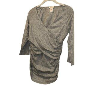 sundance gray jersey knit faux wrap layers ruched top S as new condition